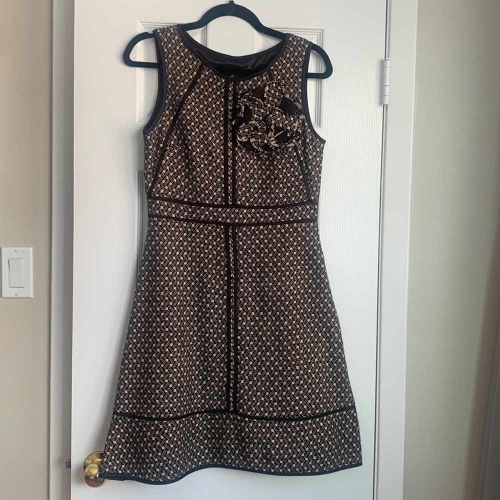 Sandra Angelozzi Brown/Cream Wool Blend A Line Dress